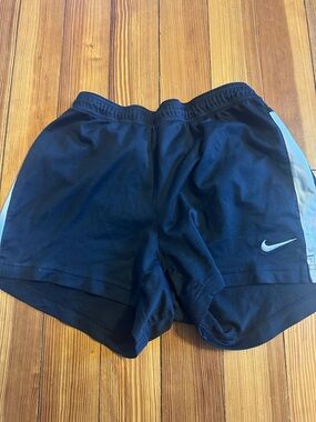 Nike Women’s Black Athletic Dri-Fit Shorts with Light Gray Side Stripe